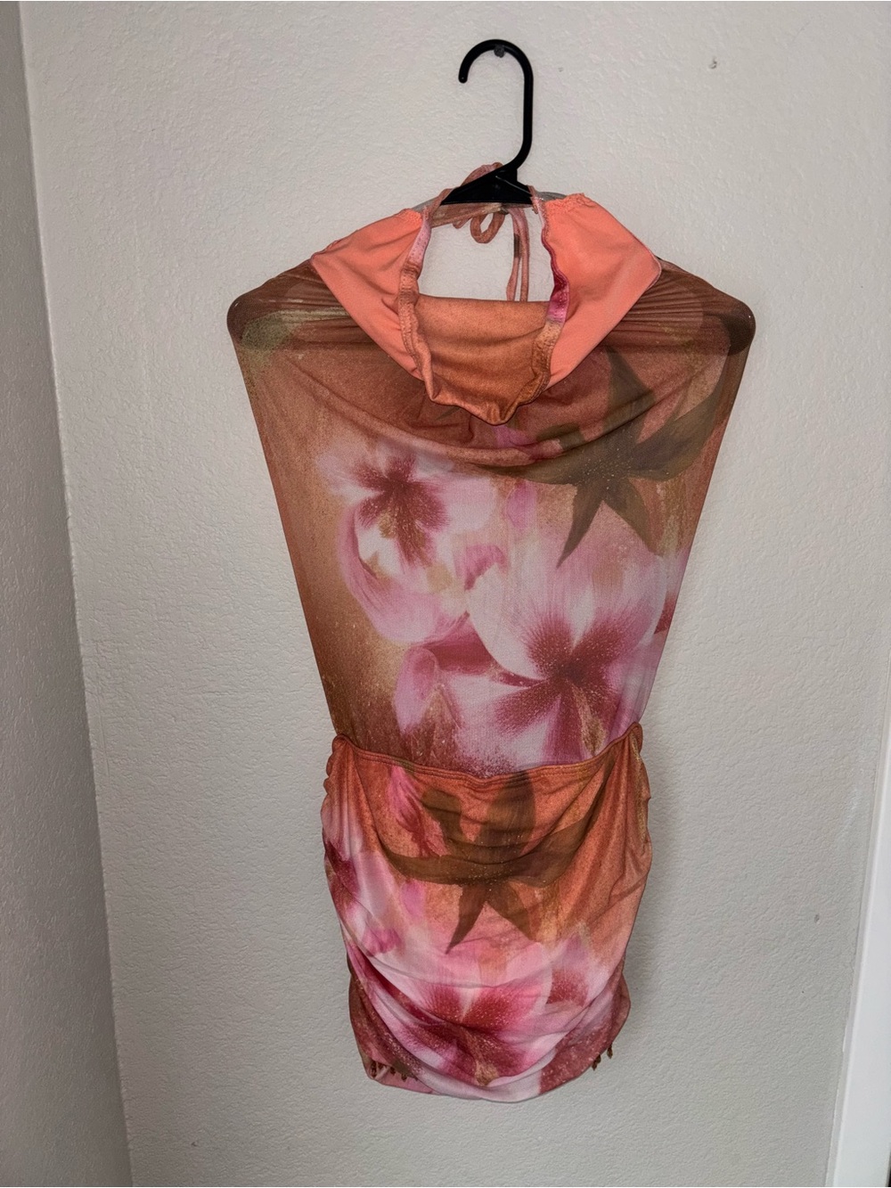 Floral Peach-Pink Mesh Hooded Swim Cover-Up